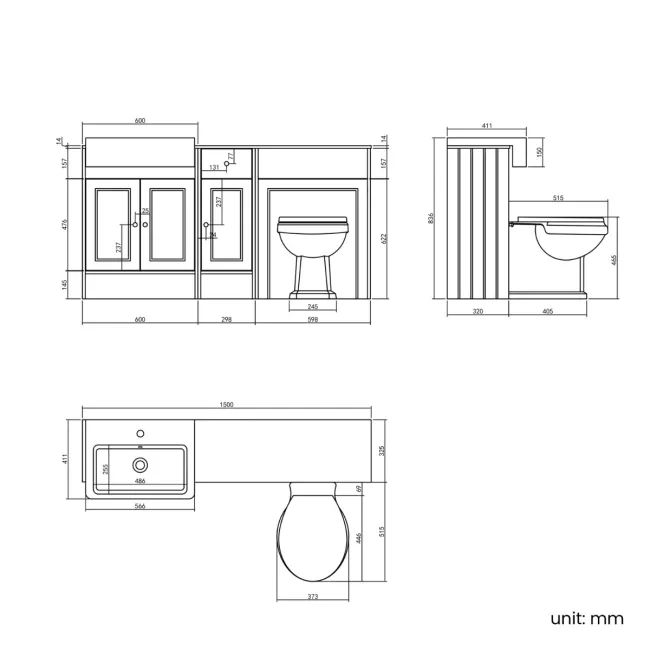 Monaco Chalk White Combination Vanity Basin with Marble Top and Hudson Toilet with Wooden Seat 1500mm - Brushed Brass Accents