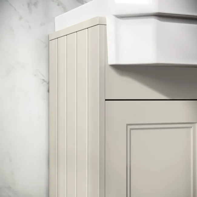 Monaco Chalk White Combination Vanity Traditional Basin and Hudson Toilet with Wooden Seat 1500mm - Brushed Brass Accents