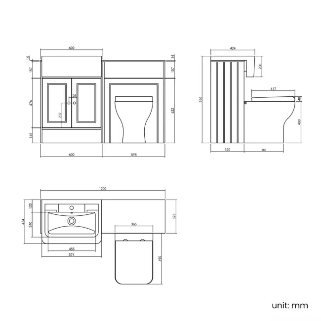 Monaco Chalk White Combination Vanity Traditional Basin with Marble Top & Atlanta Toilet 1200mm - Brushed Brass Accents