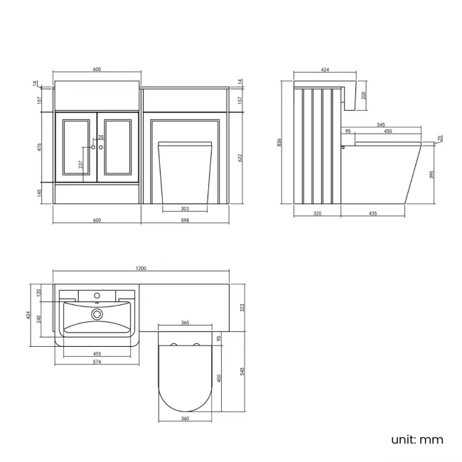 Monaco Chalk White Combination Vanity Traditional Basin with Marble Top & Boston Toilet 1200mm - Brushed Brass Accents