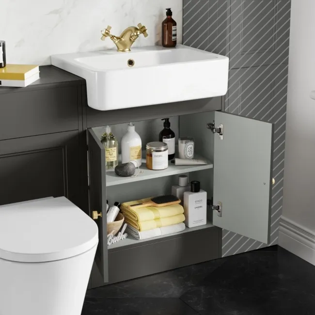 Monaco Graphite Grey Combination Vanity Basin and Boston Toilet 1200mm - Brushed Brass Accents