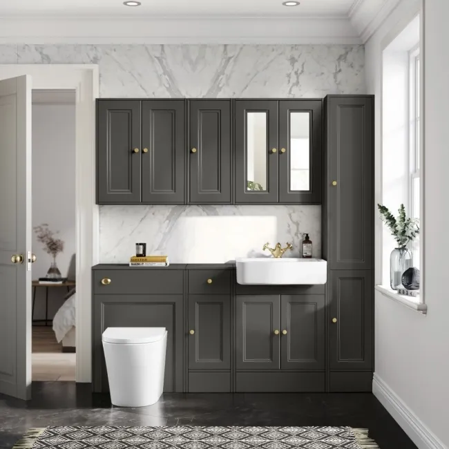 Monaco Graphite Grey Combination Vanity Basin and Boston Toilet 1500mm - Brushed Brass Accents