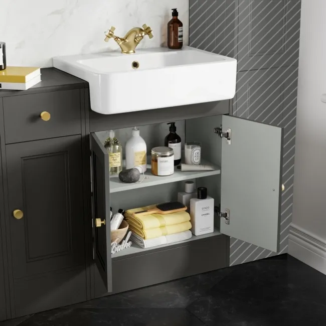 Monaco Graphite Grey Combination Vanity Basin and Boston Toilet 1500mm - Brushed Brass Accents