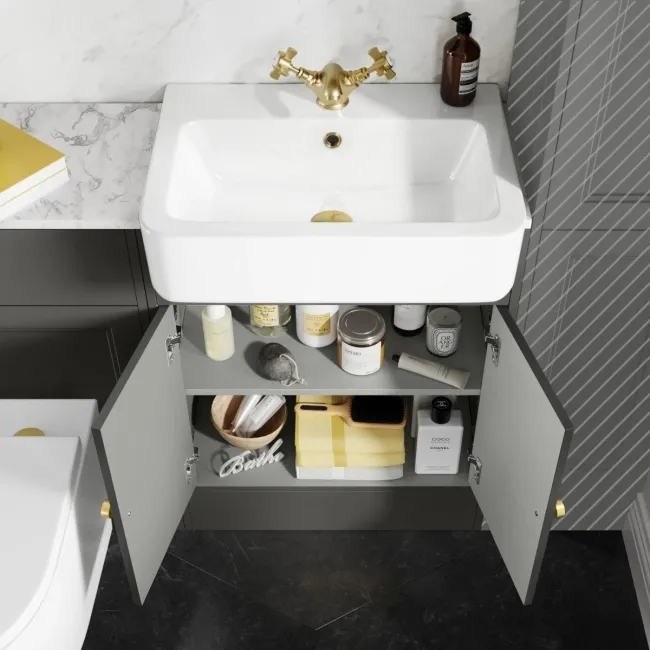 Monaco Graphite Grey Combination Vanity Basin with Marble Top & Boston Toilet 1200mm - Brushed Brass Accents