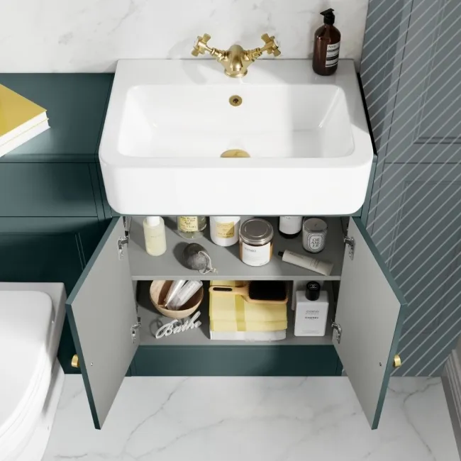 Monaco Midnight Green Combination Vanity Basin and Seattle Toilet 1200mm - Brushed Brass Accents