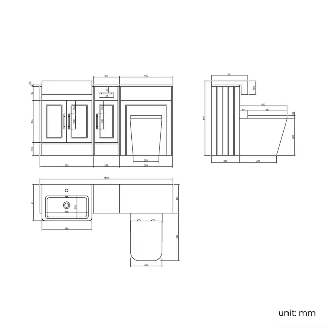 Monaco Chalk White Combination Vanity Basin and Boston Toilet 1500mm - Brass Knurled Handles