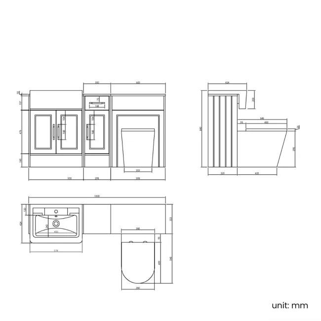 Monaco Chalk White Combination Vanity Traditional Basin and Boston Toilet 1500mm - Brass Knurled Handles