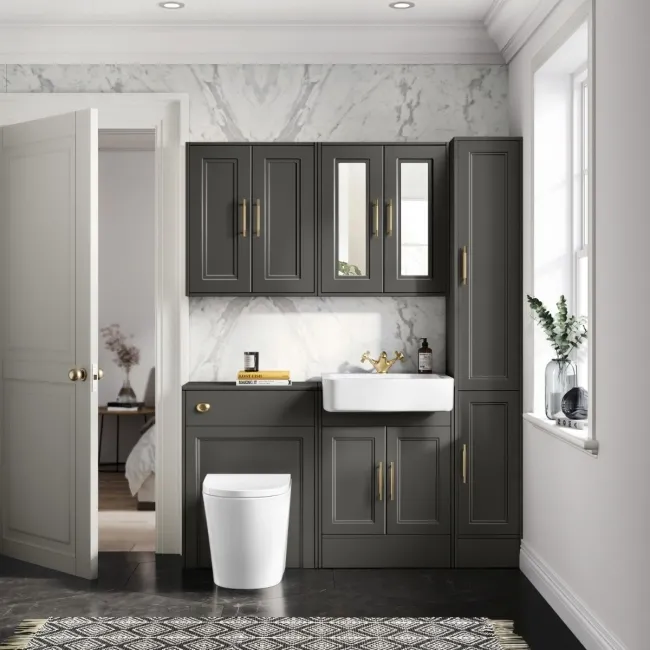 Monaco Graphite Grey Combination Vanity Basin and Boston Toilet 1200mm - Brass Knurled Handles