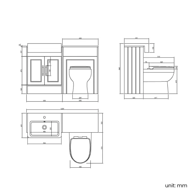 Monaco Inky Blue Combination Vanity Basin and Seattle Toilet 1200mm - Brass Knurled Handles