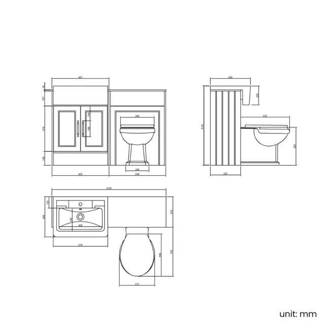Monaco Inky Blue Combination Vanity Traditional Basin with Marble Top & Hudson Toilet with Wooden Seat 1200mm - Brass Knurled Handles