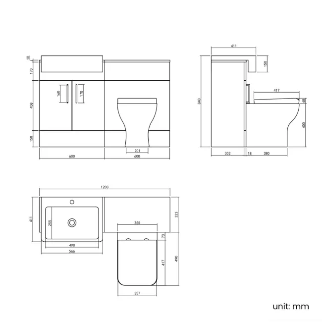 Harper Gloss White Combination Vanity Basin and Houston Toilet 1200mm - Brushed Brass Accents