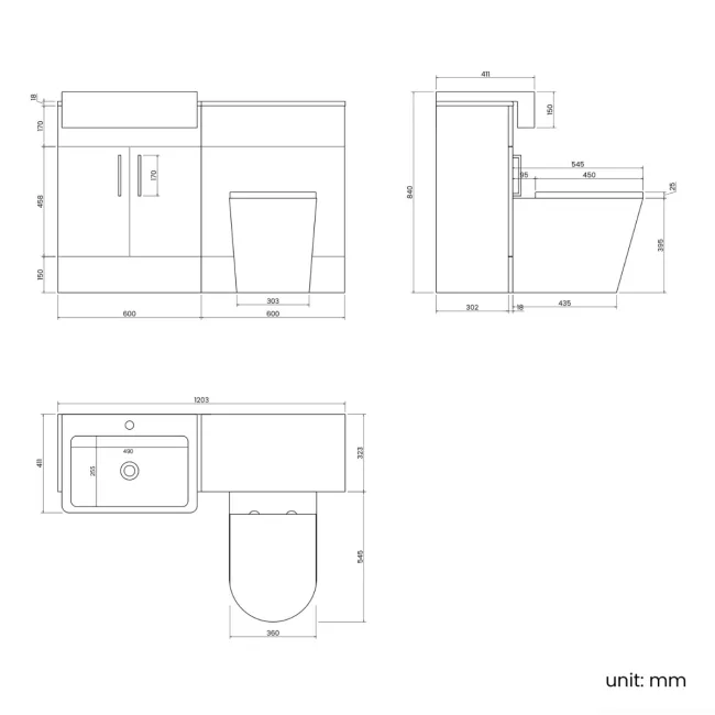 Harper Gloss White Combination Vanity Basin and Boston Toilet 1200mm - Brushed Brass Accents