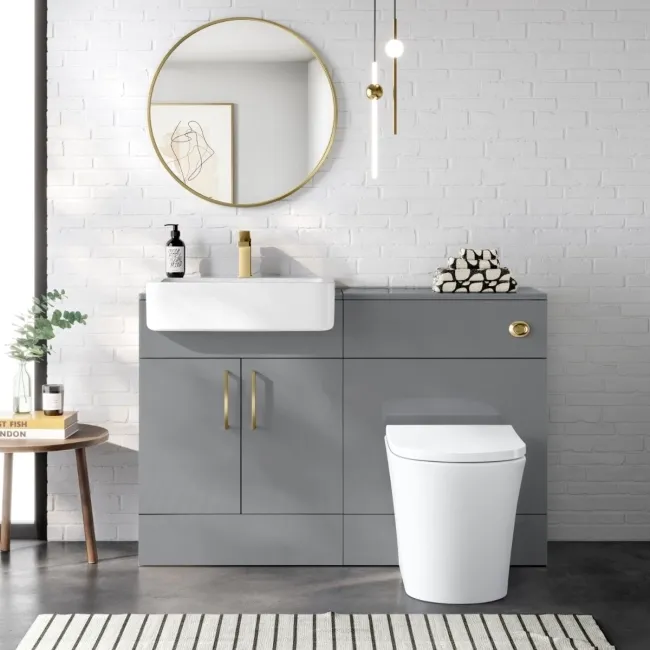 Harper Stone Grey Combination Vanity Basin and Tucson Toilet 1200mm - Brushed Brass Accents