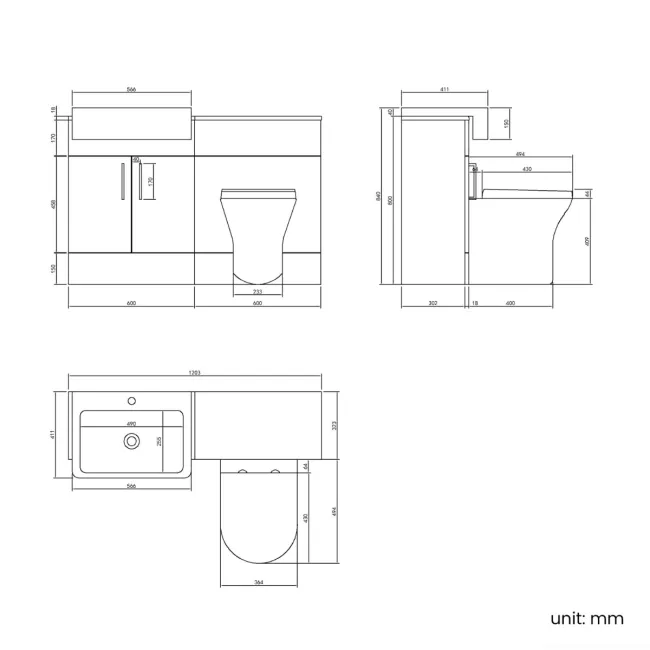 Harper Stone Grey Combination Vanity Basin and Tucson Toilet 1200mm - Brushed Brass Accents