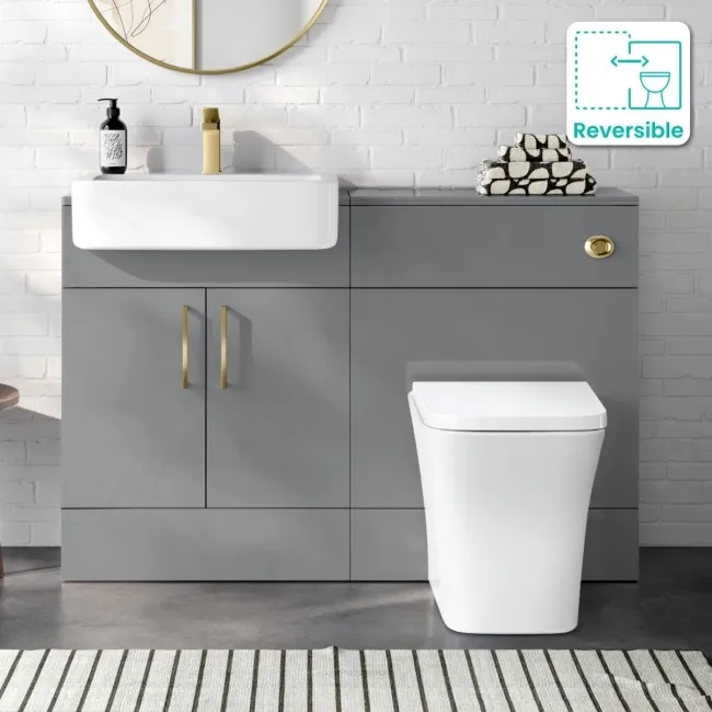 Harper Stone Grey Combination Vanity Basin and Houston Toilet 1200mm - Brushed Brass Accents