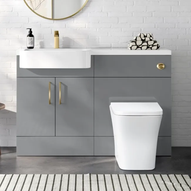 Harper Stone Grey Combination Vanity Basin and Houston Toilet 1200mm - Brushed Brass Accents - Left Handed