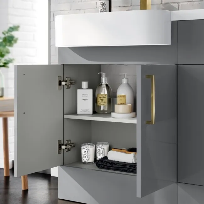 Harper Stone Grey Combination Vanity Basin and Houston Toilet 1200mm - Brushed Brass Accents - Left Handed