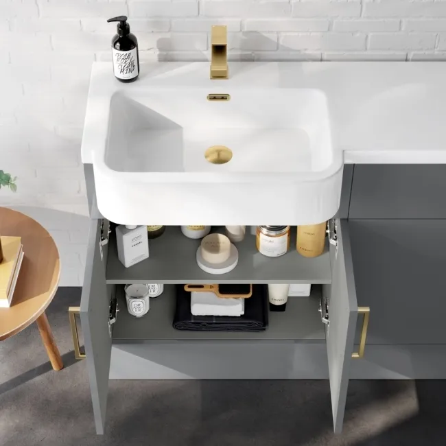 Harper Stone Grey Combination Vanity Basin and Houston Toilet 1200mm - Brushed Brass Accents - Left Handed