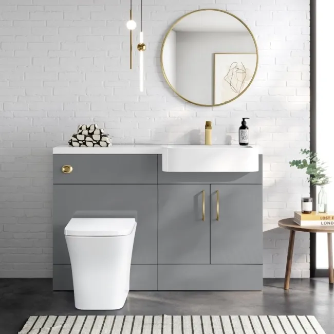 Harper Stone Grey Combination Vanity Basin and Houston Toilet 1200mm - Brushed Brass Accents - Right Handed