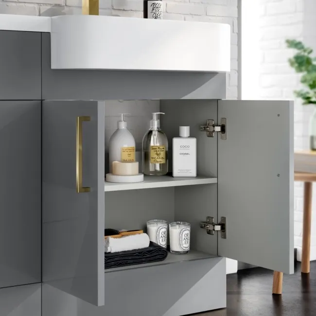 Harper Stone Grey Combination Vanity Basin and Boston Toilet 1200mm - Brushed Brass Accents - Right Handed