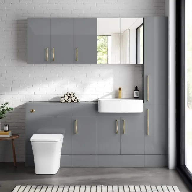 Harper Stone Grey Combination Vanity Basin and Houston Toilet 1500mm - Brushed Brass Accents