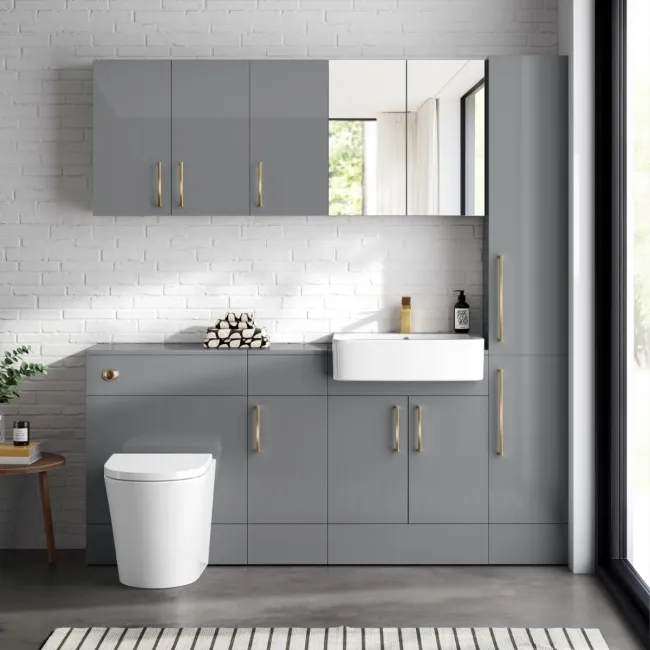 Harper Stone Grey Combination Vanity Basin and Boston Toilet 1500mm - Brushed Brass Accents
