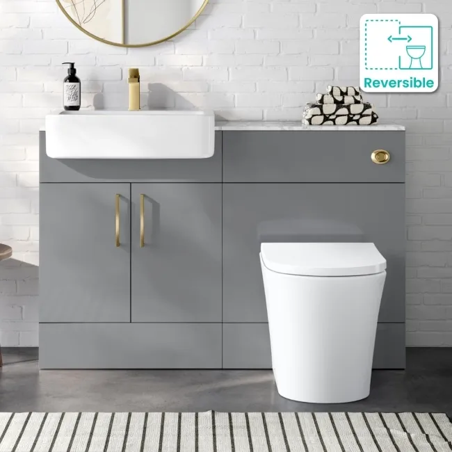 Harper Stone Grey Combination Vanity Basin with Marble Top & Tucson Toilet 1200mm - Brushed Brass Accents