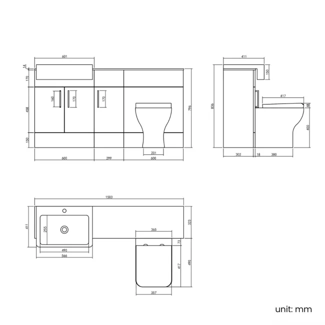 Harper Navy Blue Combination Vanity Basin with Marble Top & Houston Toilet 1500mm - Brushed Brass Accents