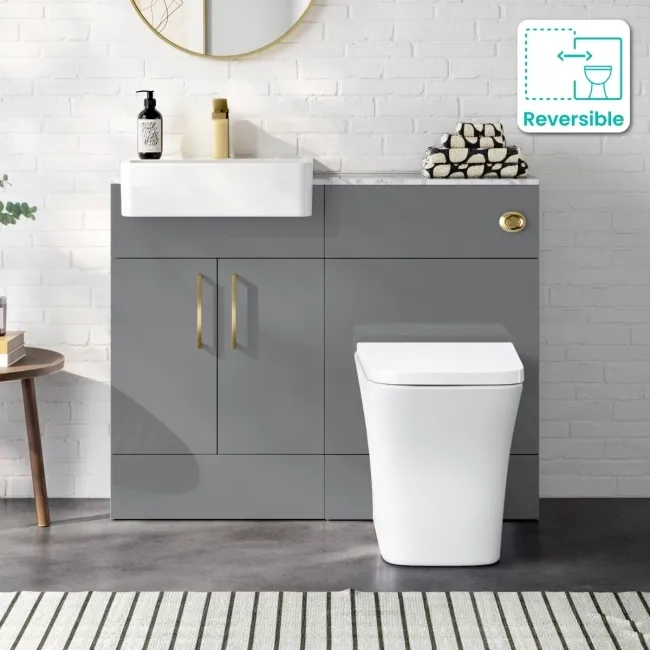 Harper Stone Grey Combination Vanity Basin with Marble Top & Houston Toilet 1000mm -Brushed Brass Accents