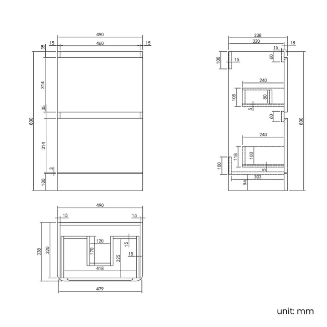 Corsica Midnight Green Slimline Basin Drawer Vanity 500mm
