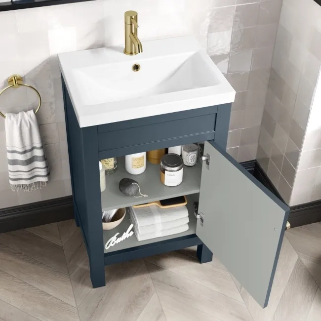 Bermuda Inky Blue Basin Vanity 500mm - Brushed Brass Accents
