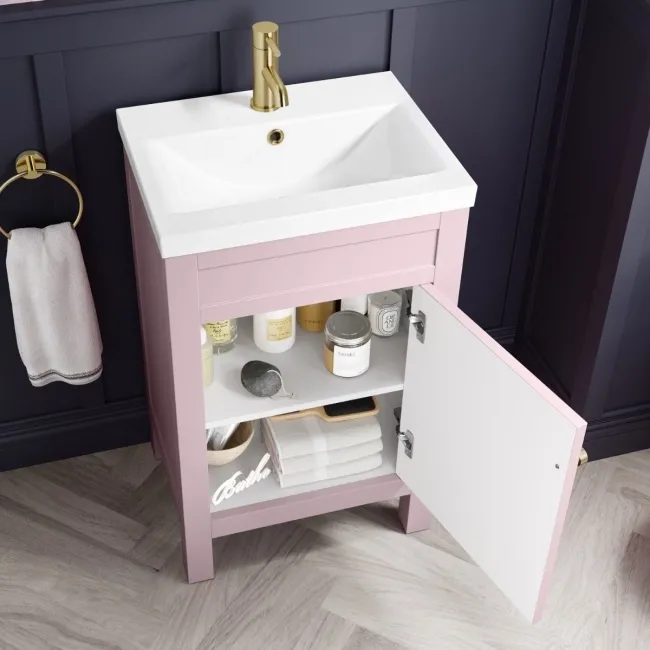 Bermuda Cashmere Pink Basin Vanity 500mm - Brushed Brass Accents