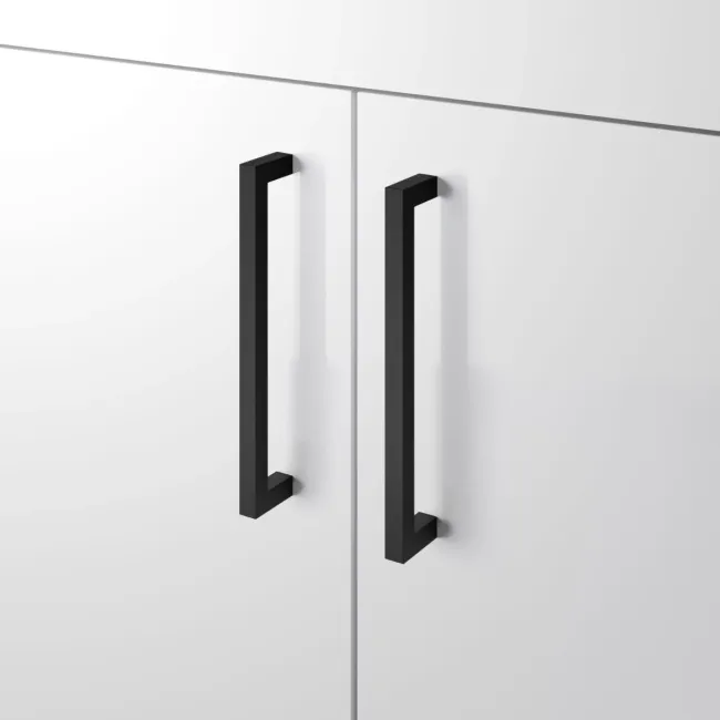 Mersey Gloss White Basin Vanity and Back To Wall Unit 1100mm (Excludes Toilet) - Black Accents