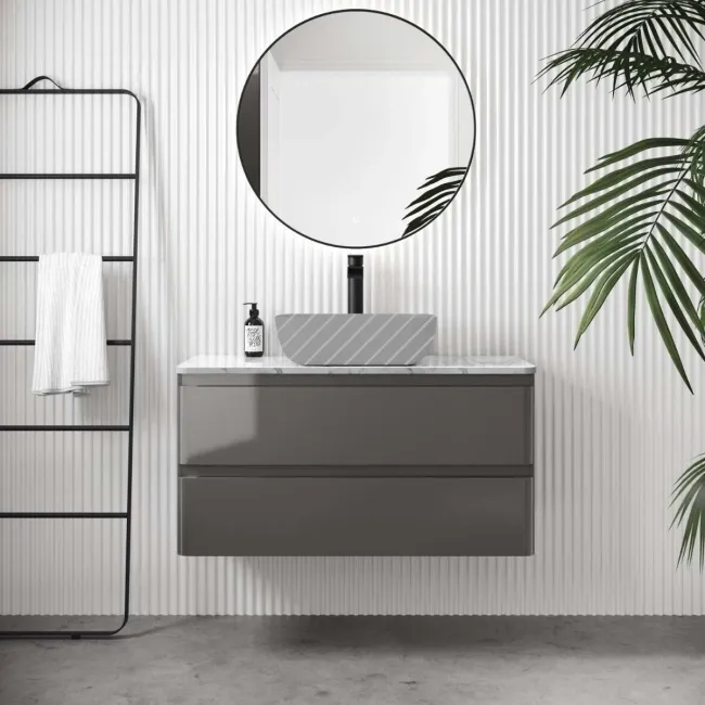 Corsica Tungsten Grey Drawer Vanity with Marble Top 1000mm - Excludes Counter Top Basin