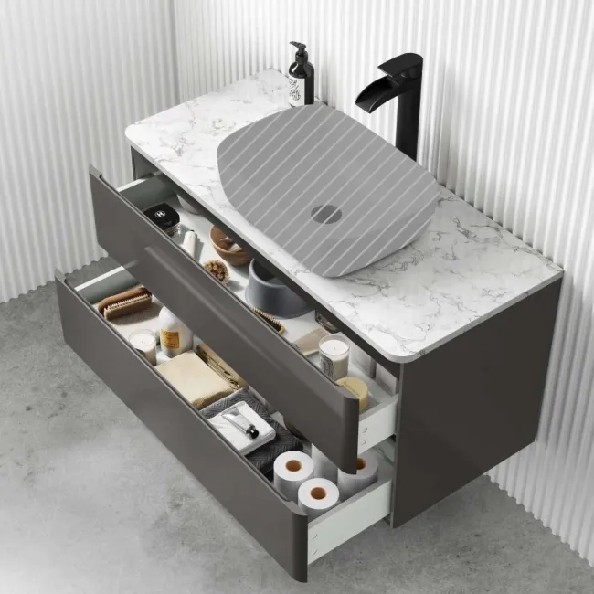 Corsica Tungsten Grey Drawer Vanity with Marble Top 1000mm - Excludes Counter Top Basin