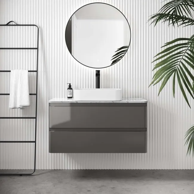 Corsica Tungsten Grey Vanity Drawer with Marble Top & Marin Basin 1000mm