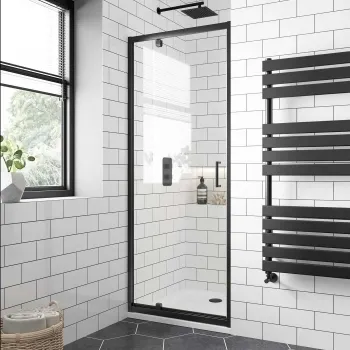 London Matt Black 6mm Pivot Shower Door 760mm