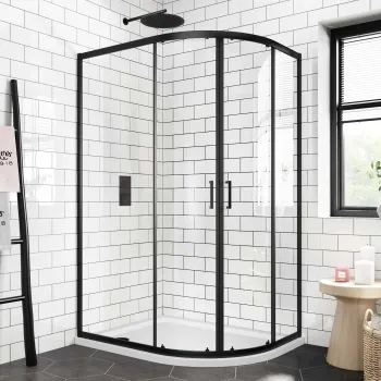London Matt Black 6mm Offset Quadrant Shower Enclosure 1200x800mm