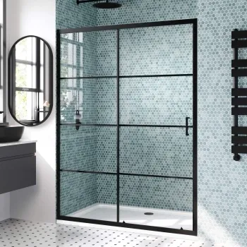London Matt Black Grid 6mm Sliding Shower Door 1400mm