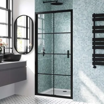 London Matt Black Grid 6mm Bifold Shower Door 900mm