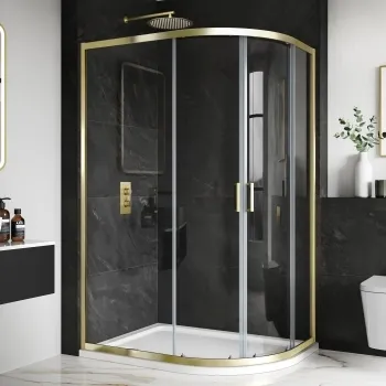 London Brushed Brass 6mm Offset Quadrant Shower Enclosure 1200x900mm