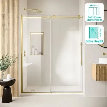 Prague Brushed Brass 8mm Soft-Closing Sliding Shower Door 1500mm