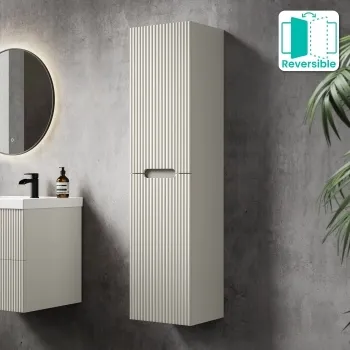 Crete Fluted Linen White Wall Hung Tall Cabinet 1400x350mm