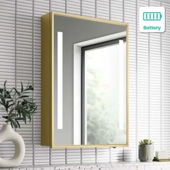Mia Battery Operated Matt Brass Illuminated LED Mirror Cabinet 710x500mm