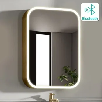 Willow Brushed Brass Illuminated LED Mirror Cabinet With BLUETOOTH Speaker & USB Port 700x500mm