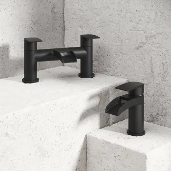 Eden Matt Black Waterfall Basin & Bath Mixer Tap Set