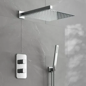 Galway Premium Chrome Square Thermostatic Shower Set - 300mm Head & Hand Shower