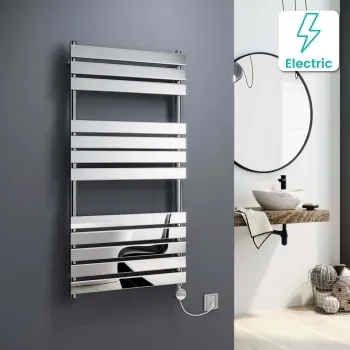 Santorini Electric Chrome Flat Panel Heated Towel Rail 1200x600mm