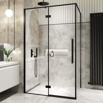 Helsinki Matt Black Premium Easy Clean 8mm Hinged Shower Enclosure 1200x900mm