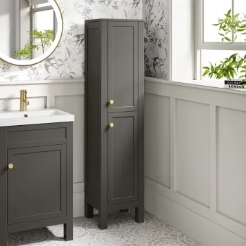 Bermuda Graphite Grey Floor Standing Tall Cabinet 1500x350mm - Brushed Brass Accents
